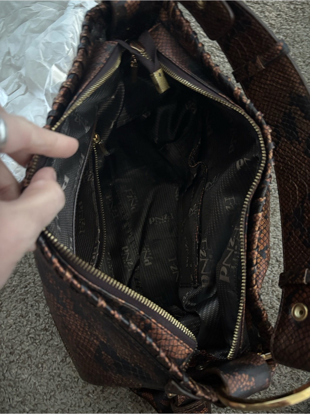 The Find - Gorgeous Copper Snake-Print Shoulder Bag with Gold Accent- like new - Picture 6 of 10